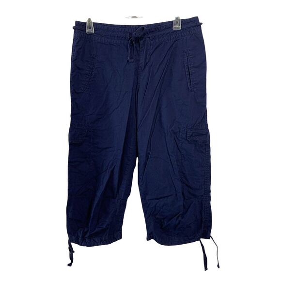 Norma Kamali Navy Wide Leg Cargo Cropped Pants Capri Size 4 Cotton W32 x L19 - Picture 1 of 8